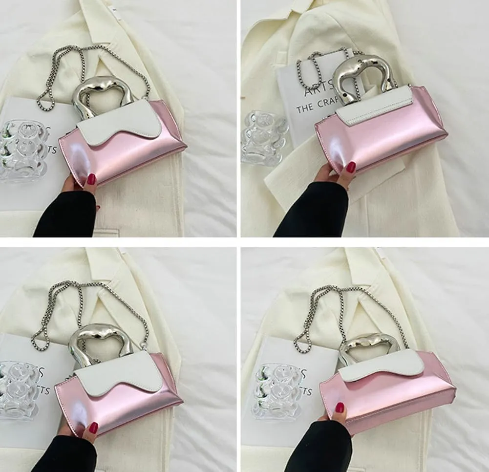 Small Silver Crossbody Satchel Y2K Evening Handbag for Women - Hobo Shoulder Tote Bag 2025