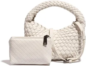 Small Size Woven Women's Handbag and Small Money Bag Luxury Lightweight Vegan Leather Adjustable Crossbody Bag Set