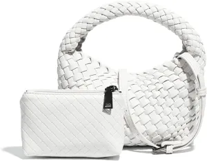 Small Size Woven Women's Handbag and Small Money Bag Luxury Lightweight Vegan Leather Adjustable Crossbody Bag Set