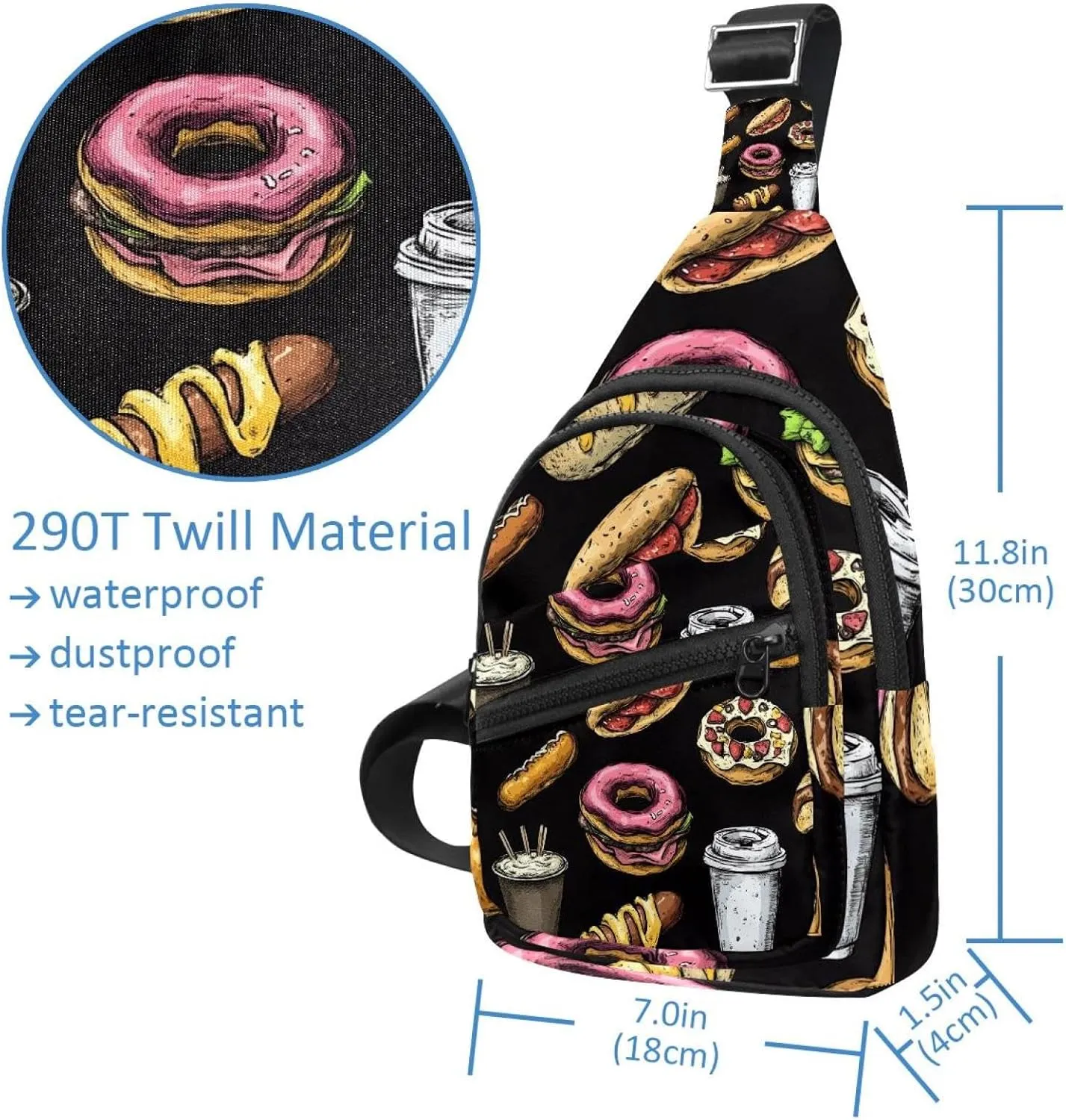 Small Sling Backpack Crossbody Sling Bag, Chest Bag Daypack, tasty fast food (1)