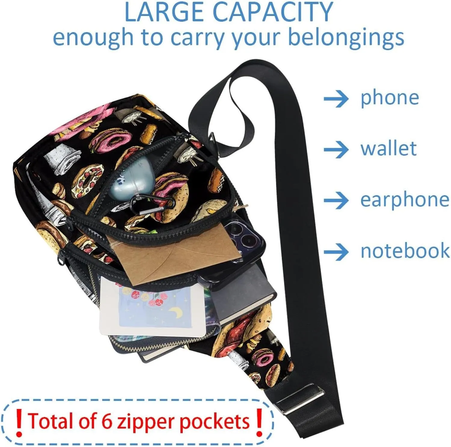 Small Sling Backpack Crossbody Sling Bag, Chest Bag Daypack, tasty fast food (1)