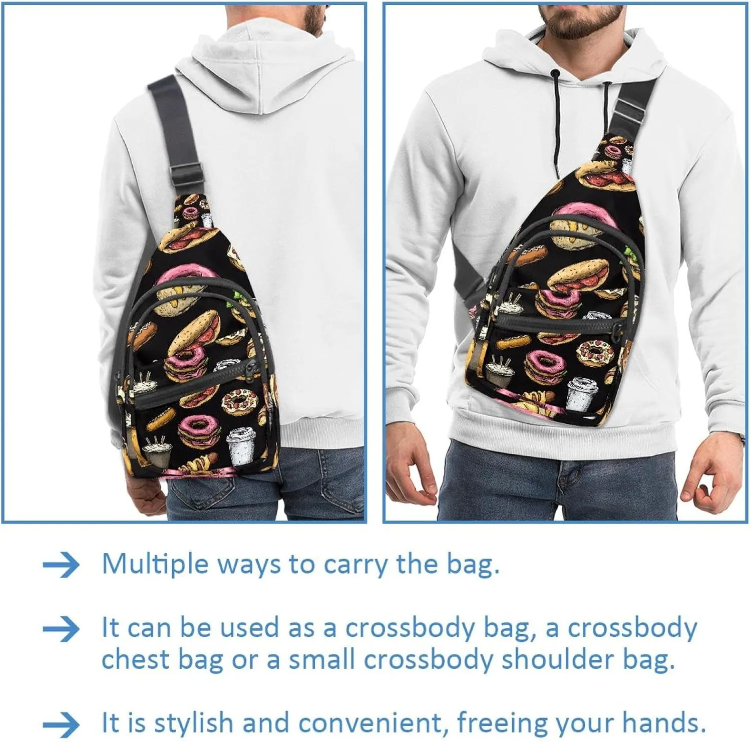 Small Sling Backpack Crossbody Sling Bag, Chest Bag Daypack, tasty fast food (1)