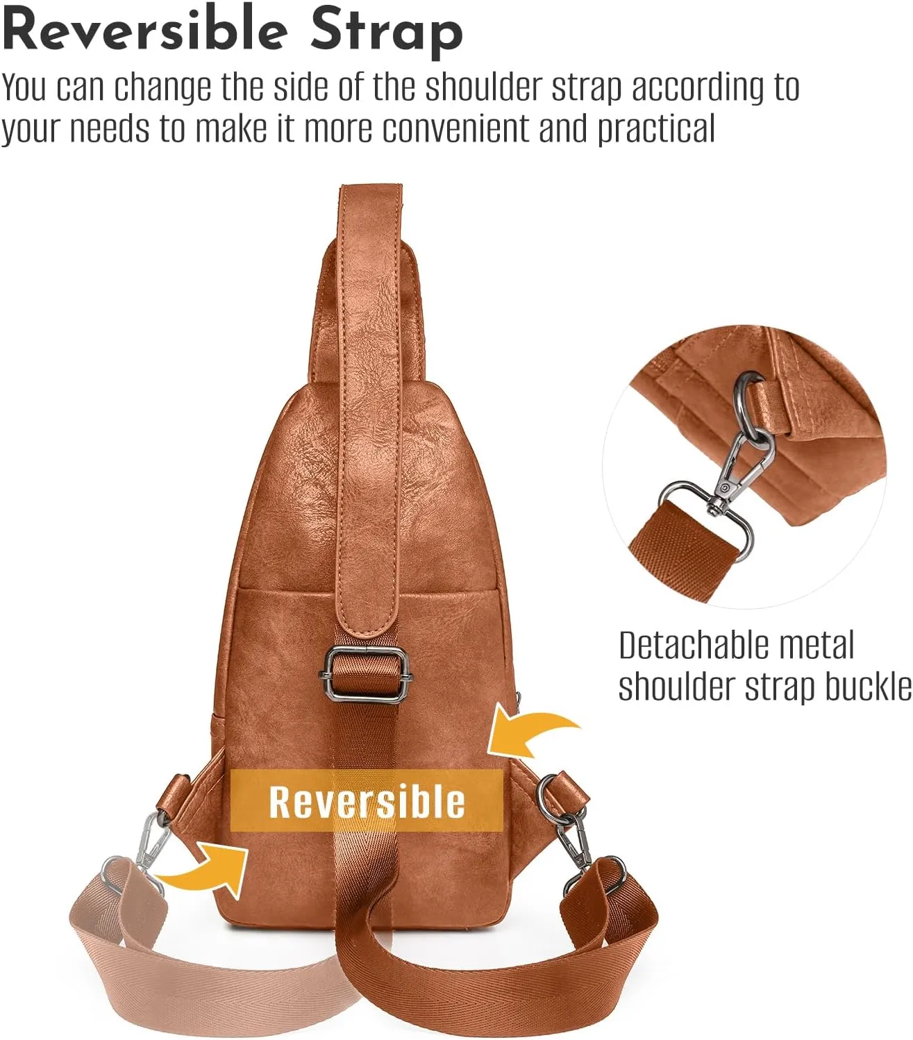 Small Sling Bag for Women - in Vegan Leather Versatile Fanny Pack, Crossbody Bags for Women with Adjustable Guitar Belt Suitable, Brown