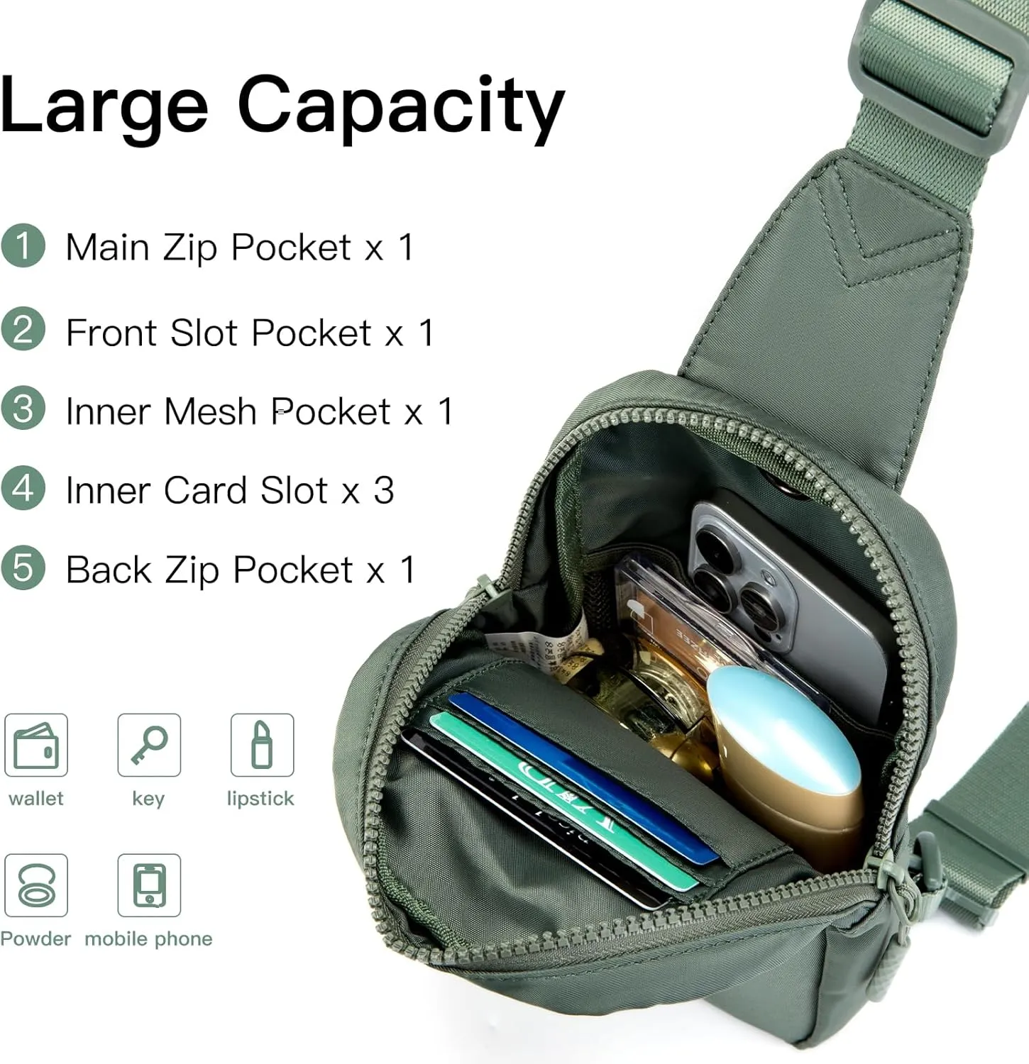 Small Sling Bag for Women Men Two-Way Zipper Crossbody Bag Fanny Pack Lightweight Chest Bag for Outdoors