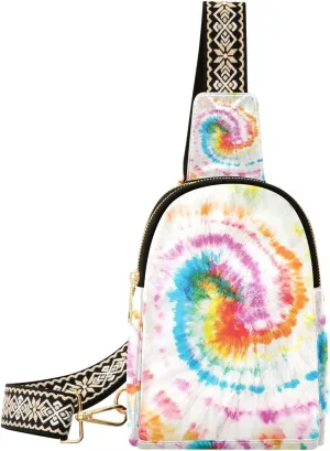Small Sling Bag Spiral Tie Dye Swirl Crossbody Bag PU Leather Sling Purse for Women