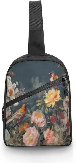 Small Sling Chest Bag Crossbody Bag for Men Women,Flowers Birds Lightweight Gym Daypack for Travel Cycling Hiking