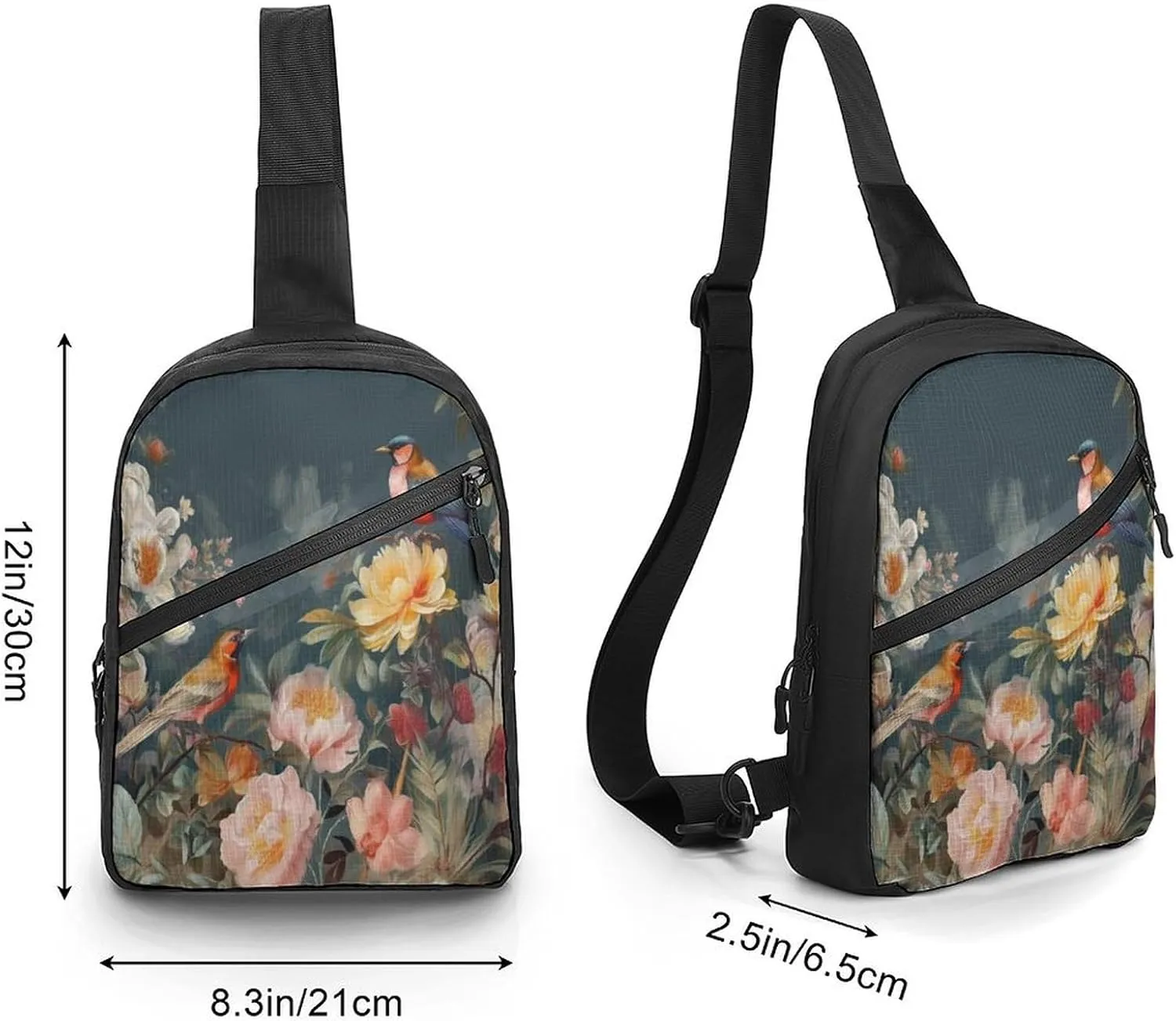 Small Sling Chest Bag Crossbody Bag for Men Women,Flowers Birds Lightweight Gym Daypack for Travel Cycling Hiking