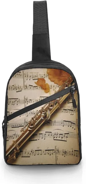 Small Sling Chest Bag Crossbody Bag for Men Women,Flute Music Lightweight Gym Daypack for Travel Cycling Hiking