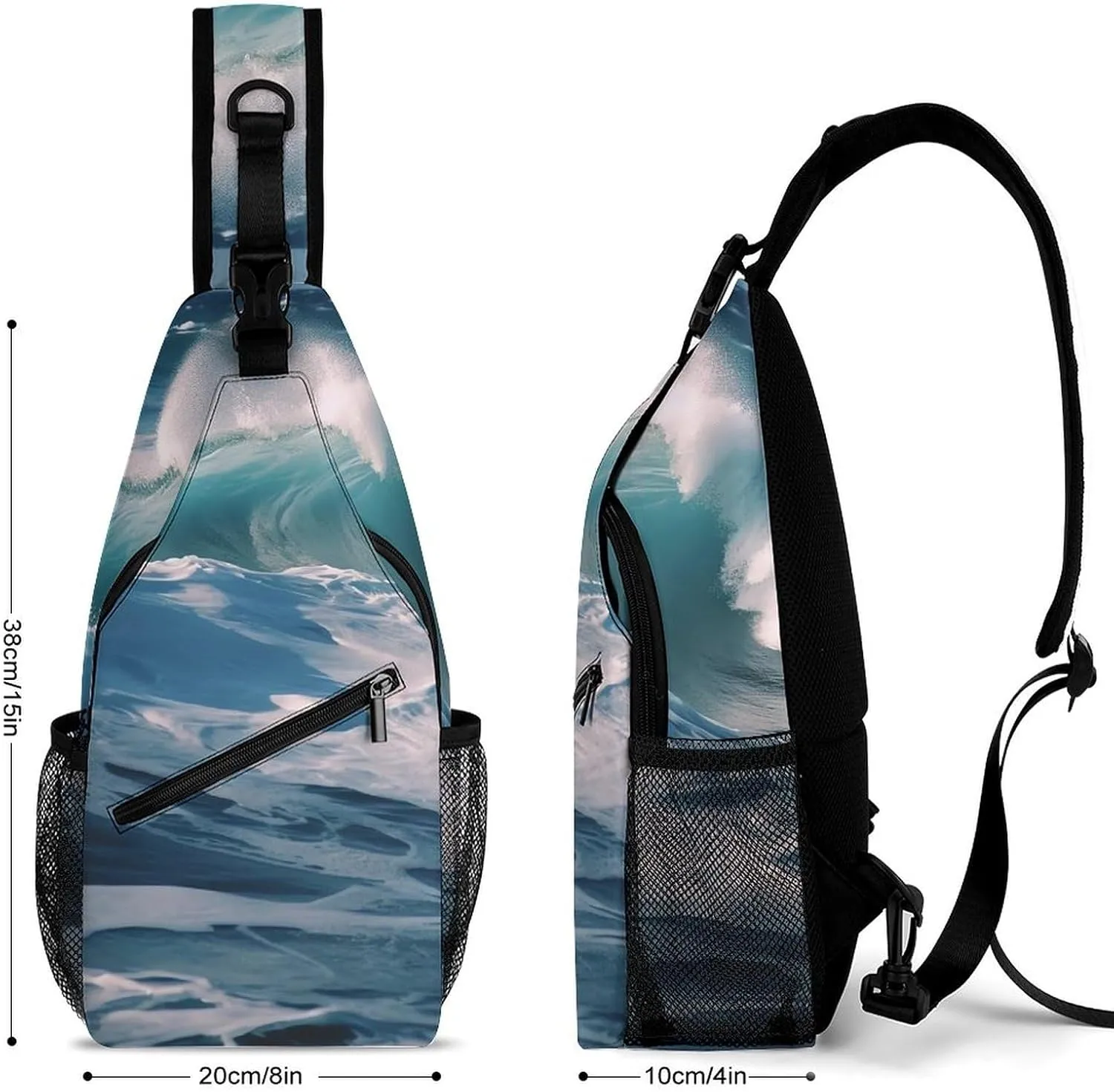 Small Sling Chest Bag Crossbody Bag for Men Women,Ocean Waves Lightweight Gym Daypack for Travel Cycling Hiking