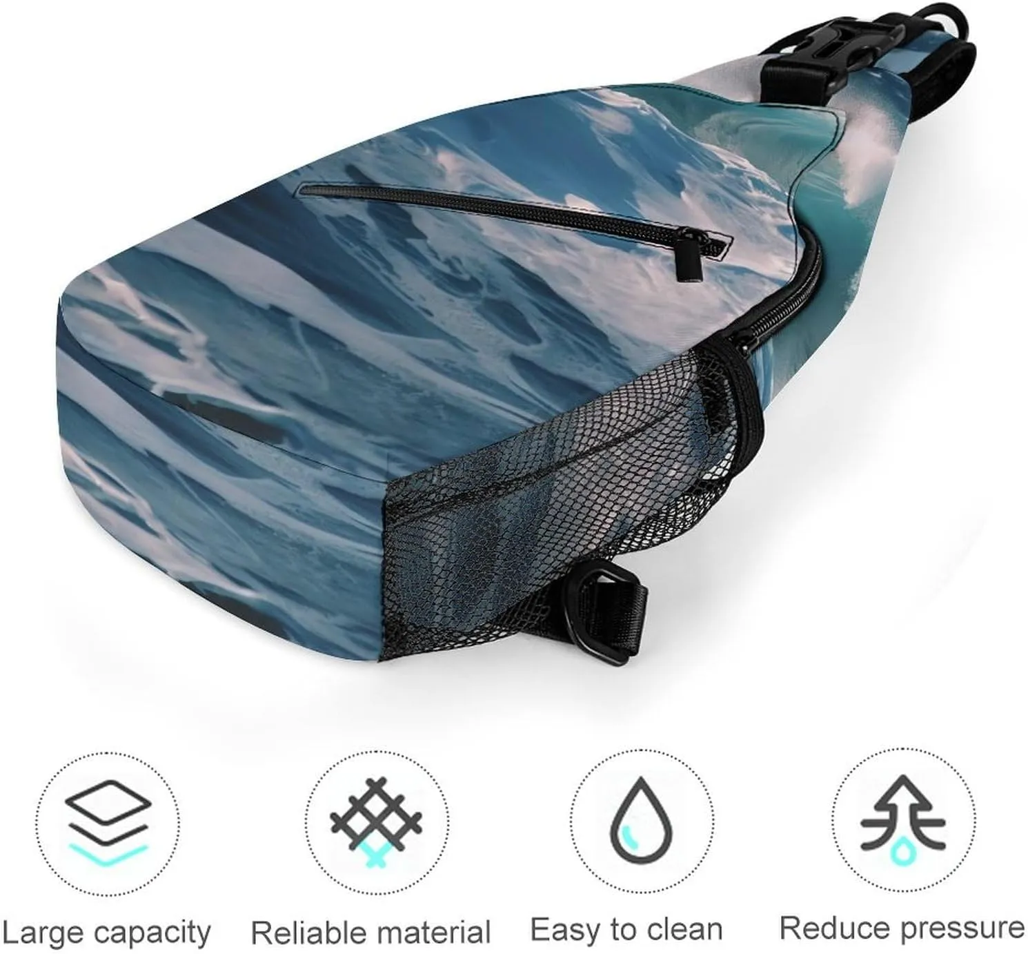 Small Sling Chest Bag Crossbody Bag for Men Women,Ocean Waves Lightweight Gym Daypack for Travel Cycling Hiking