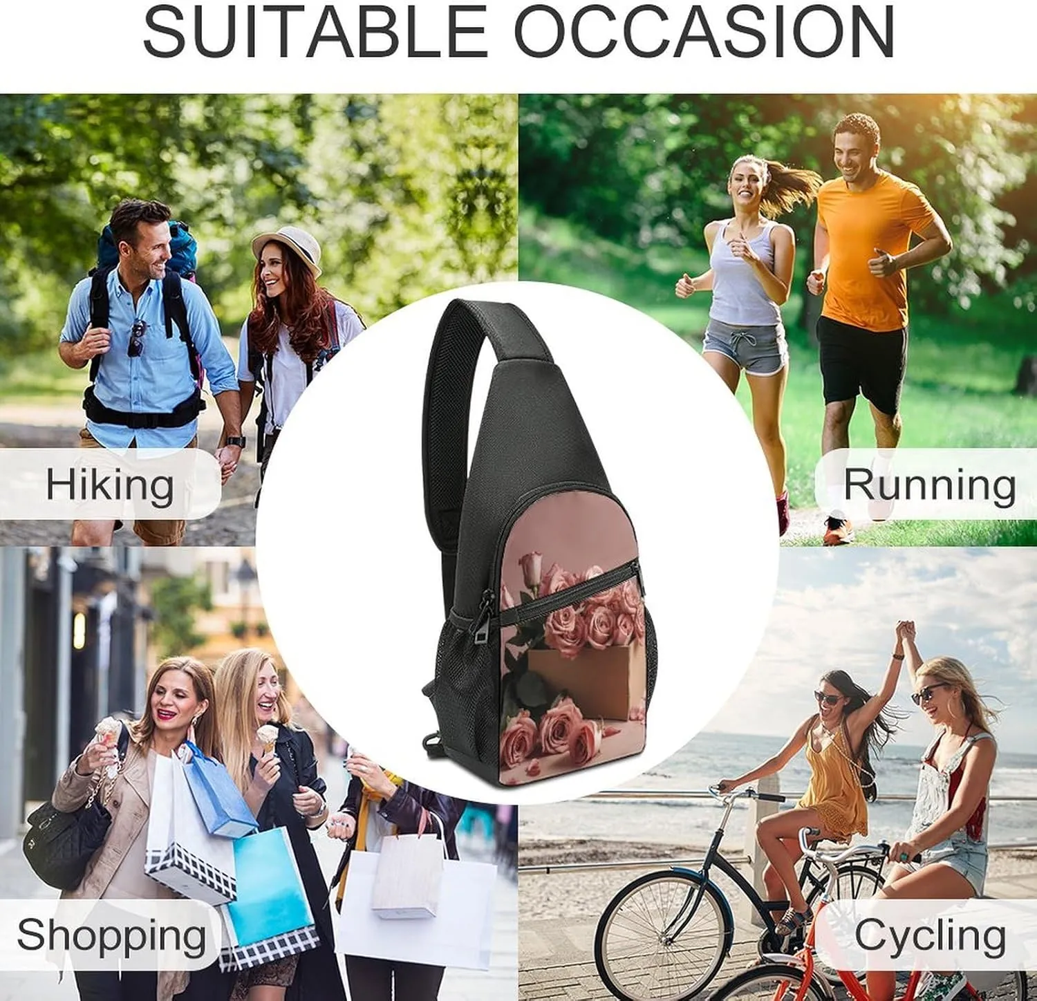 Small Sling Chest Bag Crossbody Bag for Men Women,Roses in Box Lightweight Gym Daypack for Travel Cycling Hiking