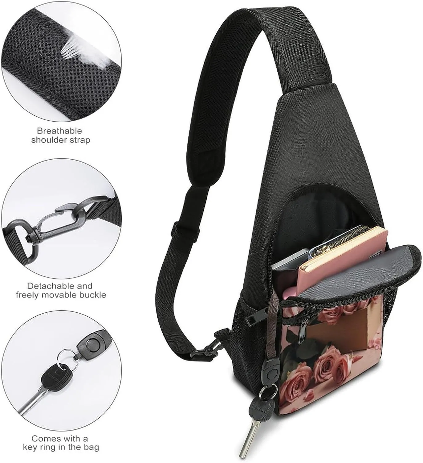 Small Sling Chest Bag Crossbody Bag for Men Women,Roses in Box Lightweight Gym Daypack for Travel Cycling Hiking
