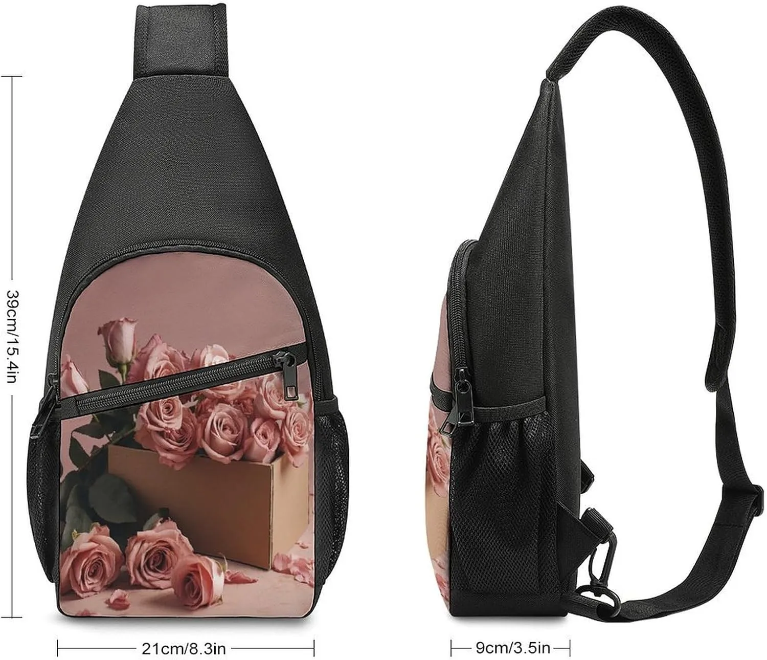 Small Sling Chest Bag Crossbody Bag for Men Women,Roses in Box Lightweight Gym Daypack for Travel Cycling Hiking