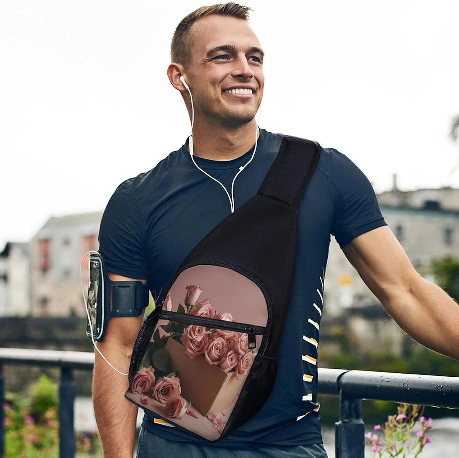 Small Sling Chest Bag Crossbody Bag for Men Women,Roses in Box Lightweight Gym Daypack for Travel Cycling Hiking