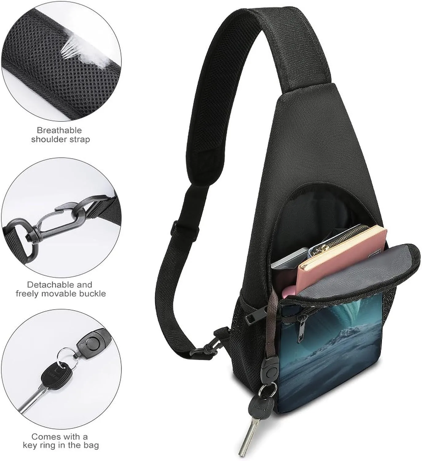 Small Sling Chest Bag Crossbody Bag for Men Women,Uranus Lightweight Gym Daypack for Travel Cycling Hiking