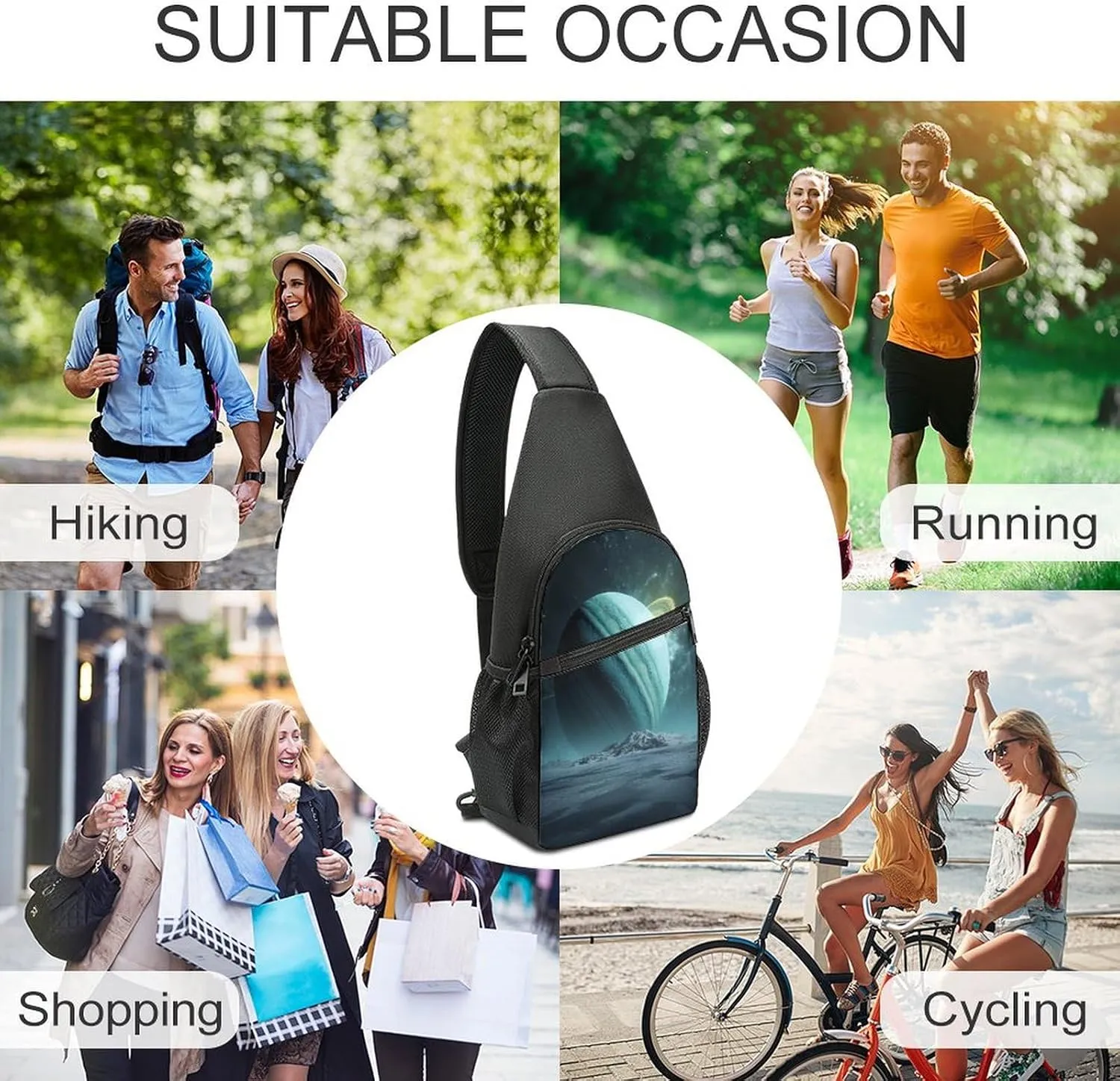 Small Sling Chest Bag Crossbody Bag for Men Women,Uranus Lightweight Gym Daypack for Travel Cycling Hiking