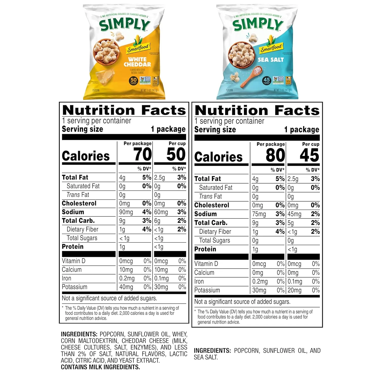 Smartfood Simply Variety Pack, White Cheddar and Sea Salt 0.5oz (36 Count)