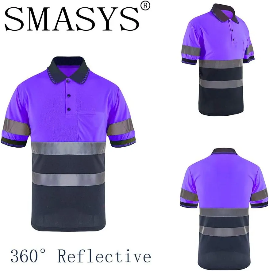 SMASYS Safety Polo Shirt- Reflective Construction Hi-viz Work Wear t Shirts with Pockets for Women and Men
