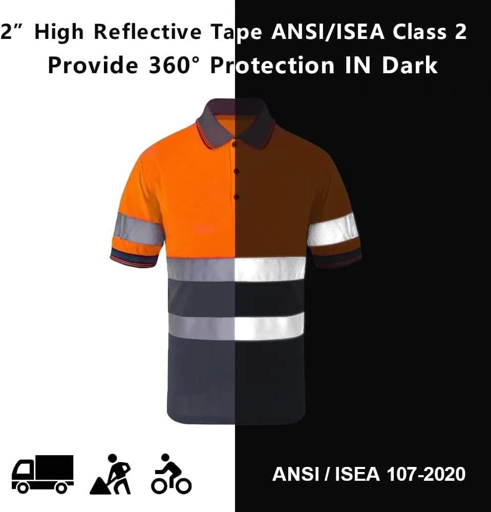 SMASYS Safety Polo Shirt- Reflective Construction Hi-viz Work Wear t Shirts with Pockets for Women and Men