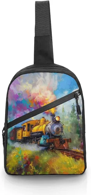 Smoke Steam Train Painting Foldable Crossbody Sling Bags Shoulder Backpack Chest DayPack Handbag