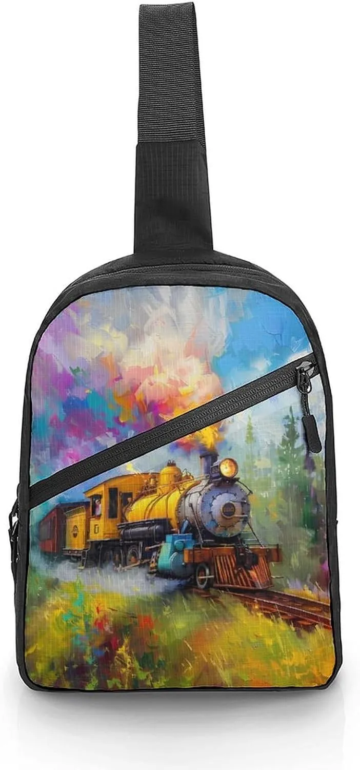 Smoke Steam Train Painting Foldable Crossbody Sling Bags Shoulder Backpack Chest DayPack Handbag