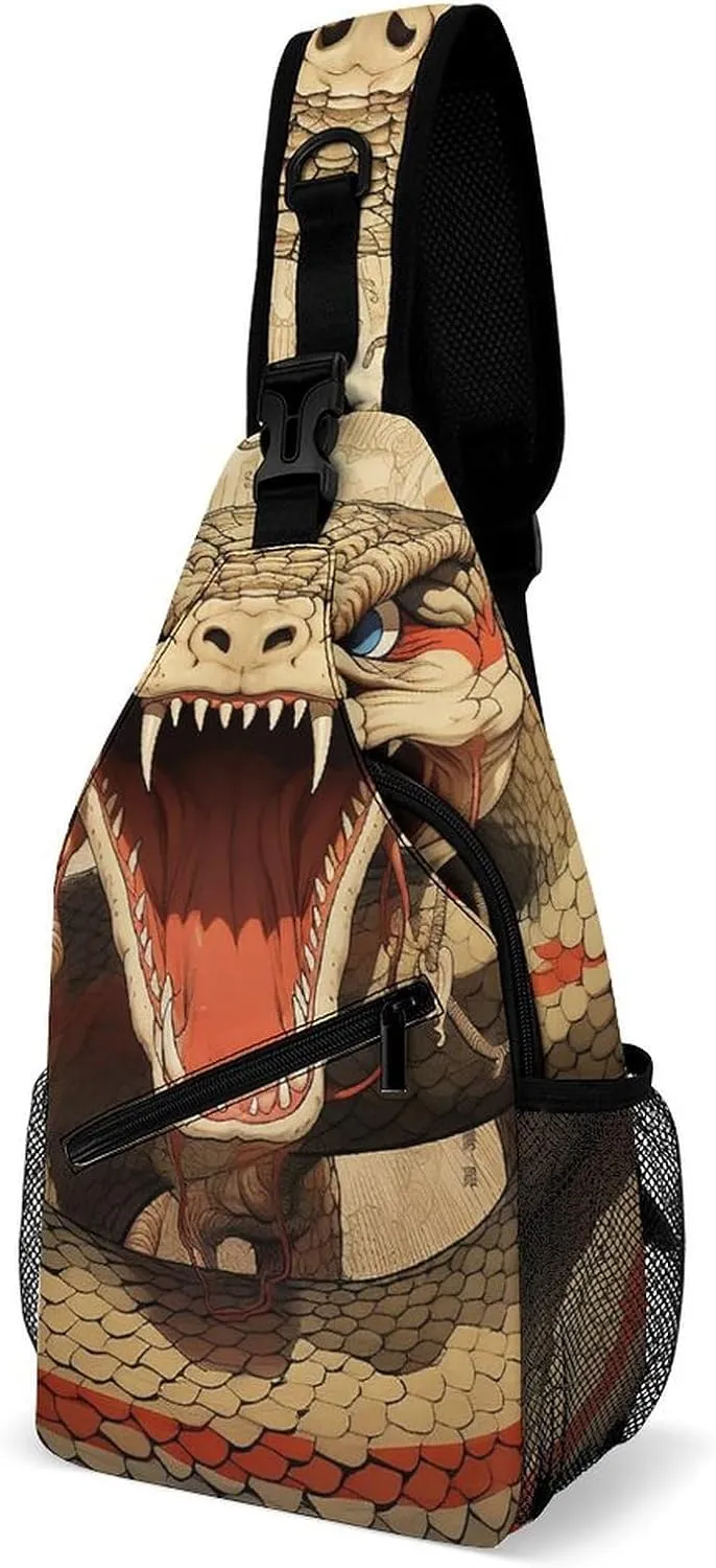 Snake Open Mouth Crossbody Sling Bag for Women Men Sling Backpack Travel Chest Bag Pack Man Purse Shoulder Bags Daypack for Travel Hiking Cycling