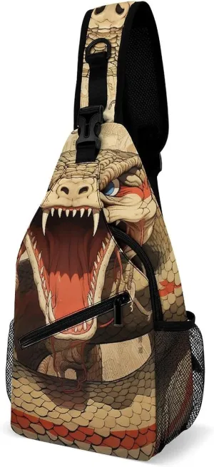 Snake Open Mouth Crossbody Sling Bag for Women Men Sling Backpack Travel Chest Bag Pack Man Purse Shoulder Bags Daypack for Travel Hiking Cycling