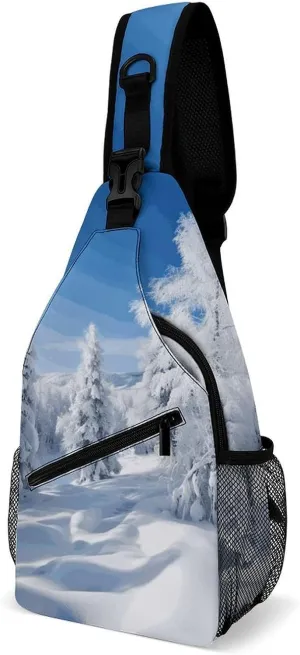 Snow-covered Winter Trees Sling Bag for Men Women Travel Crossbody Bags Large Hiking Sling Backpack Chest Bag Man Purse