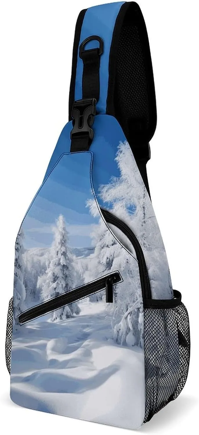 Snow-covered Winter Trees Sling Bag for Men Women Travel Crossbody Bags Large Hiking Sling Backpack Chest Bag Man Purse