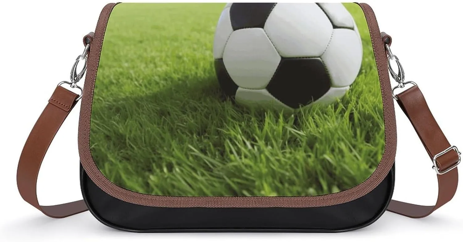 Soccer Ball On Grassy Laptop Tote Bag Leather Computer Bags Lined Shoulder Purse Purses And Handbags Business Office Work Bag Top Handle Handbag for Women