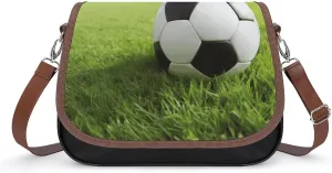 Soccer Ball On Grassy Laptop Tote Bag Leather Computer Bags Lined Shoulder Purse Purses And Handbags Business Office Work Bag Top Handle Handbag for Women