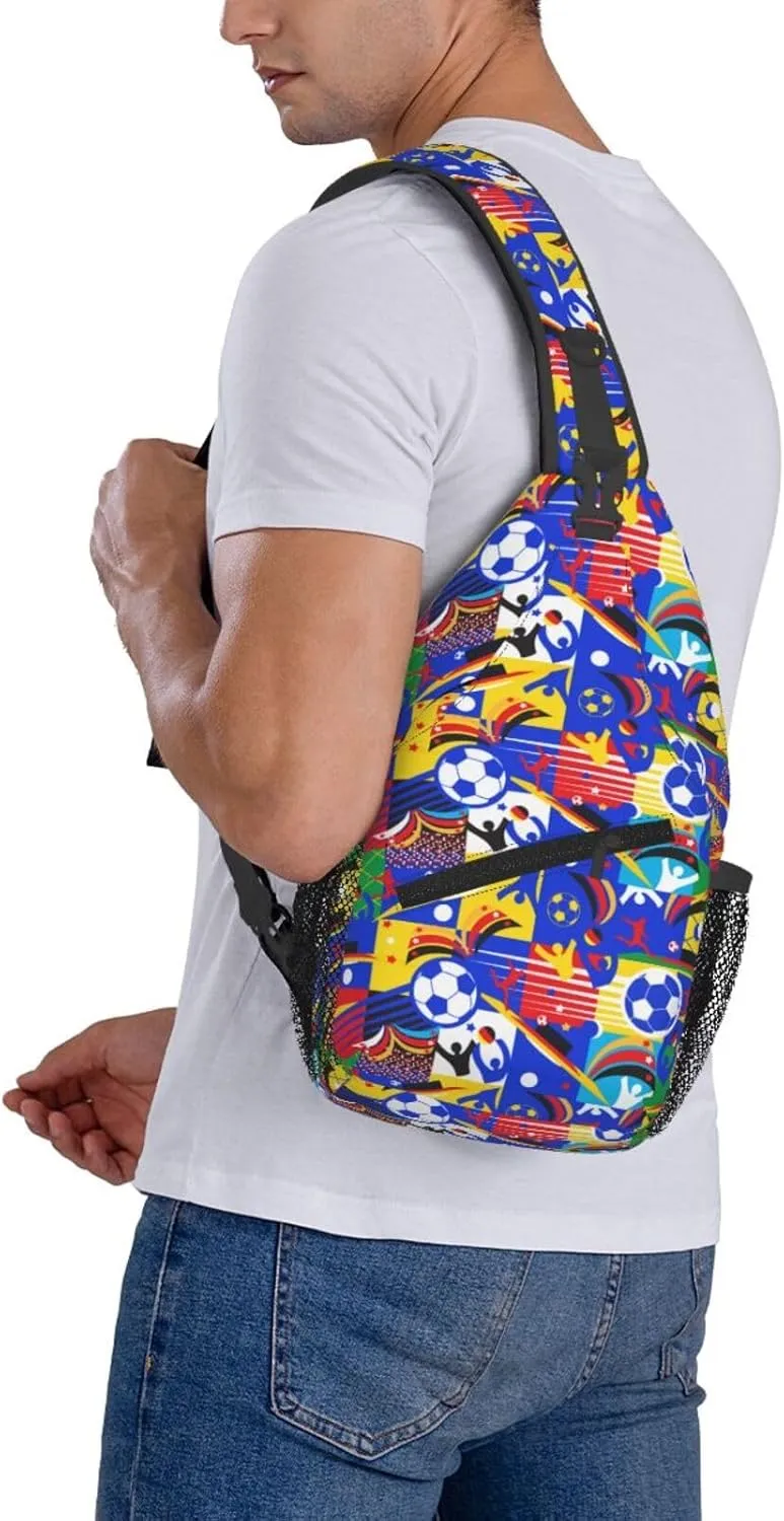 Soccer European Championship League Summer Games Chest Sling Bag Crossbody Shoulder Backpack Bag Gym Cycling Daypack Travel Hiking Cross Bag