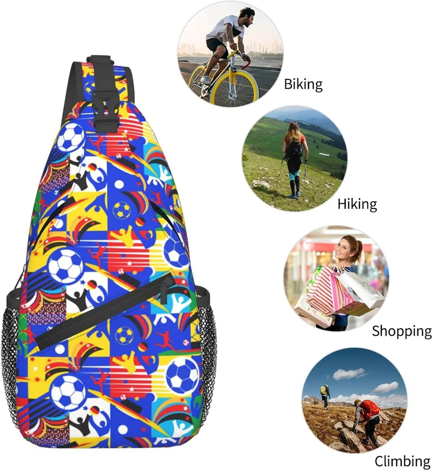 Soccer European Championship League Summer Games Chest Sling Bag Crossbody Shoulder Backpack Bag Gym Cycling Daypack Travel Hiking Cross Bag