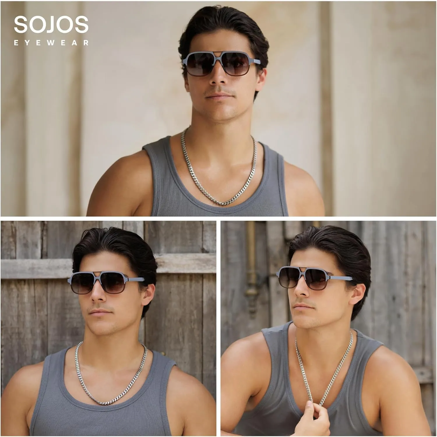 SOJOS Retro Aviator Sunglasses Womens Mens Vintage Double Bridge Sun Glasses 70s 80s 90s Shades SJ2399