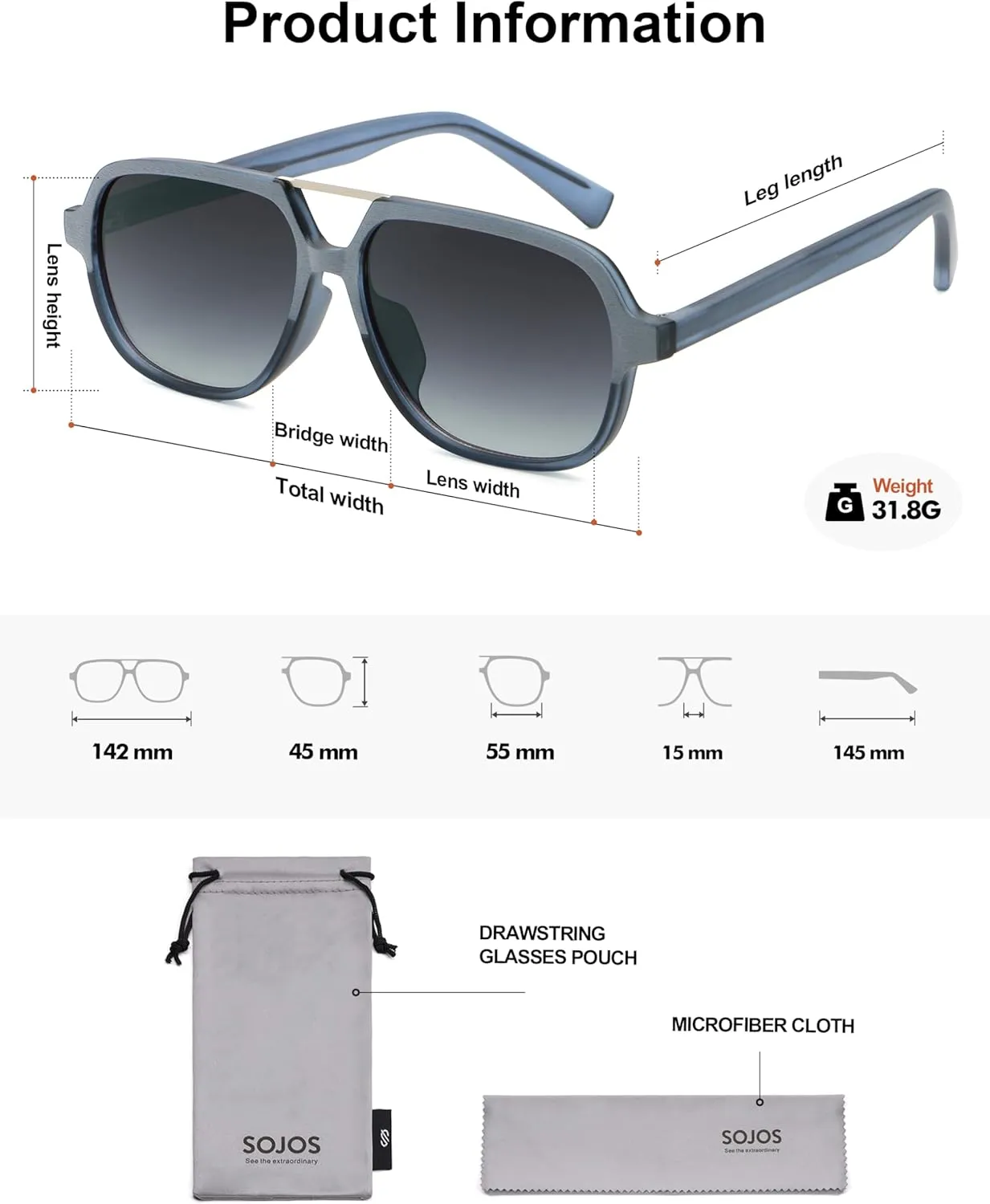 SOJOS Retro Aviator Sunglasses Womens Mens Vintage Double Bridge Sun Glasses 70s 80s 90s Shades SJ2399