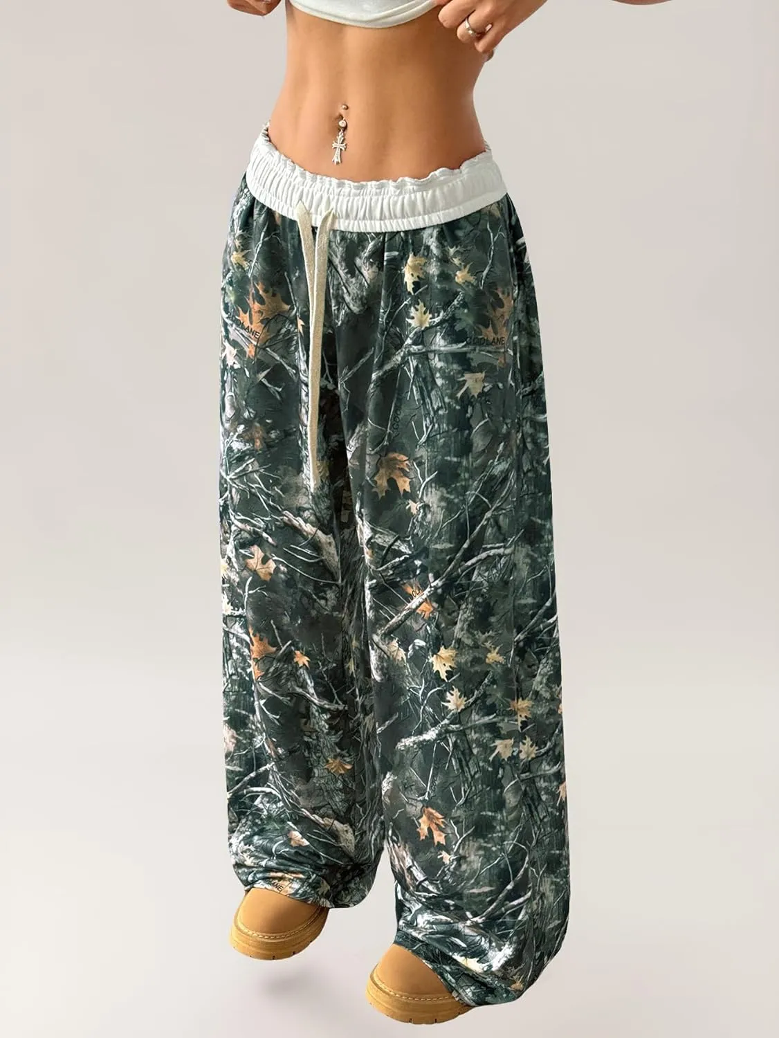 SOLY HUX Women's Camo Pants Wide Leg Baggy Sweatpants Elastic Waist Drawstring Loose Pants