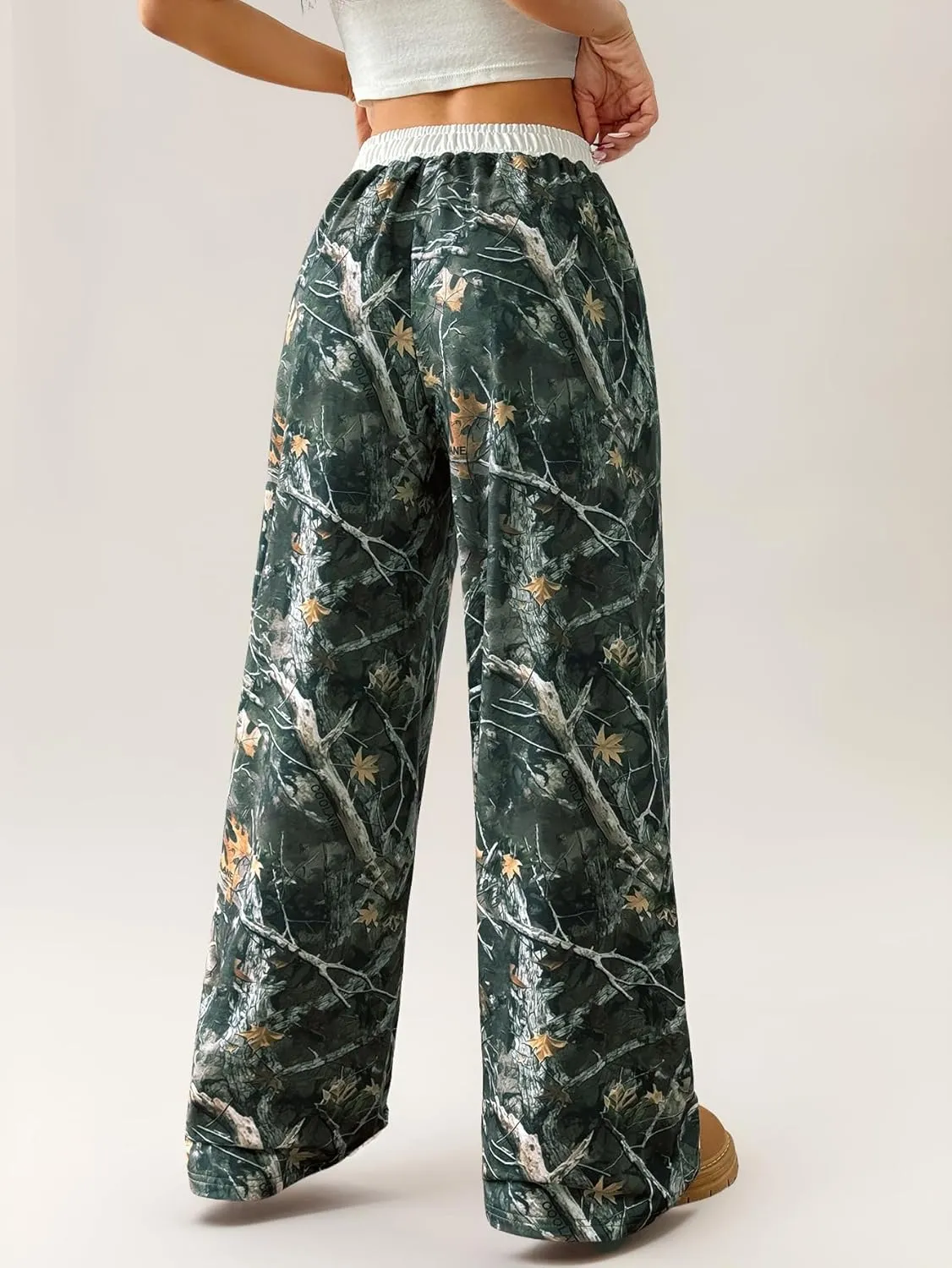 SOLY HUX Women's Camo Pants Wide Leg Baggy Sweatpants Elastic Waist Drawstring Loose Pants