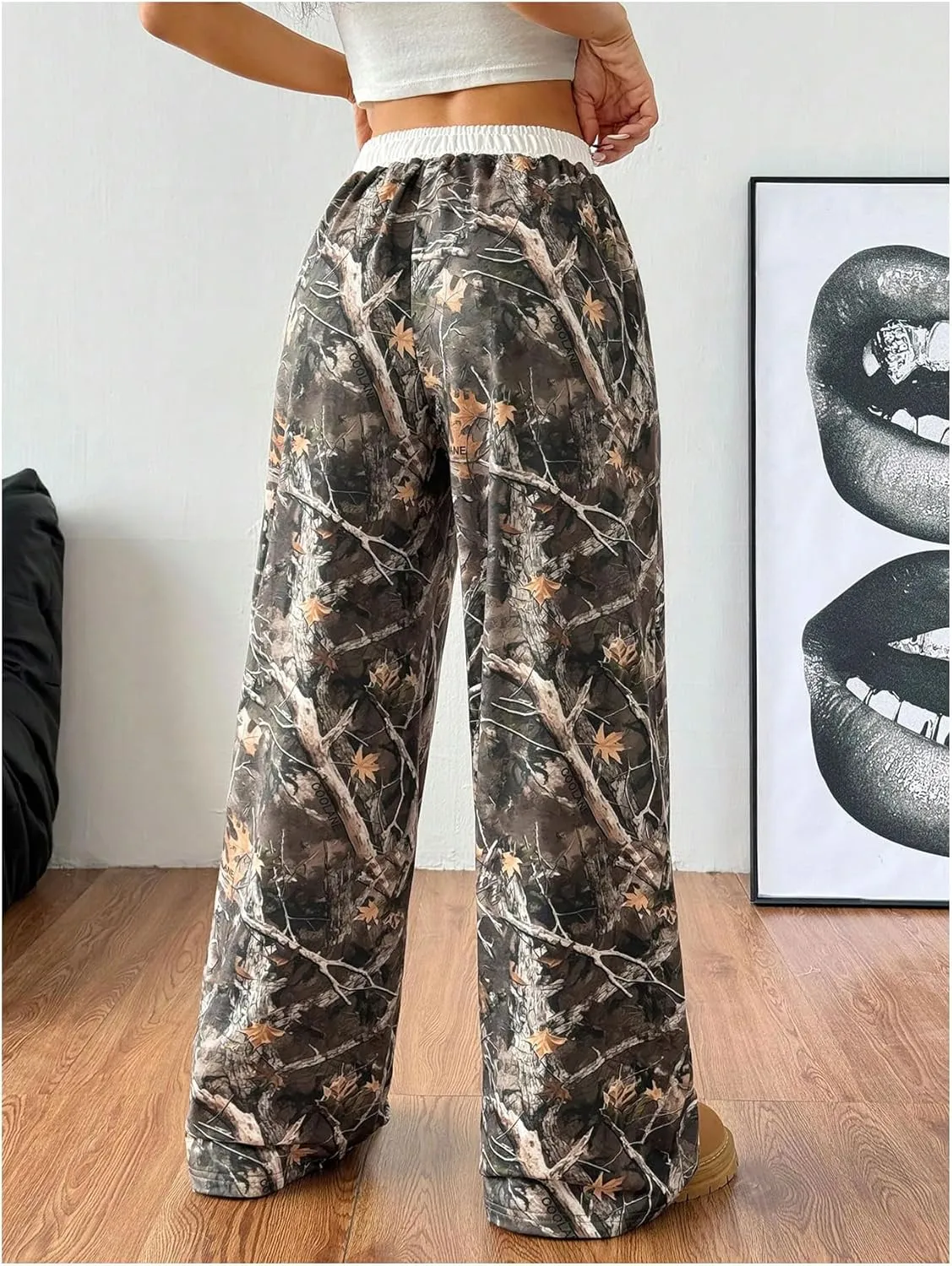 SOLY HUX Women's Camo Pants Wide Leg Baggy Sweatpants Elastic Waist Drawstring Loose Pants