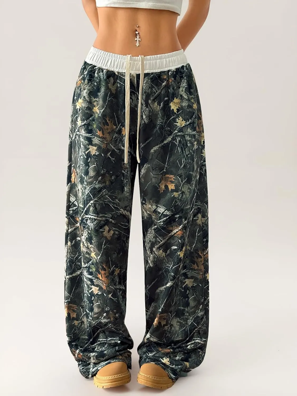 SOLY HUX Women's Camo Pants Wide Leg Baggy Sweatpants Elastic Waist Drawstring Loose Pants