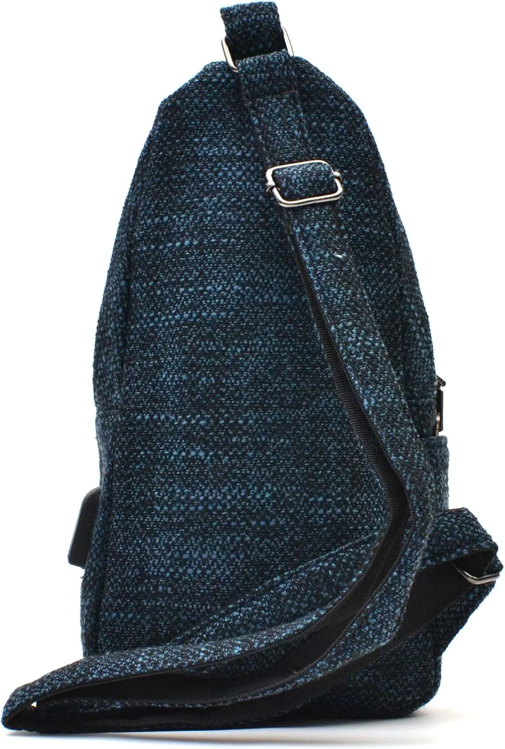 Sonoma Antitheft Daypack Crossbody Sling Backpack, USB Charging, Lightweight Day Pack for Travel, Hiking, Everyday, Regular Black/Blue Tweed
