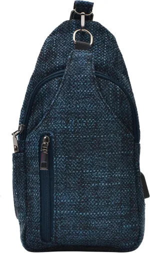 Sonoma Antitheft Daypack Crossbody Sling Backpack, USB Charging, Lightweight Day Pack for Travel, Hiking, Everyday, Regular Black/Blue Tweed