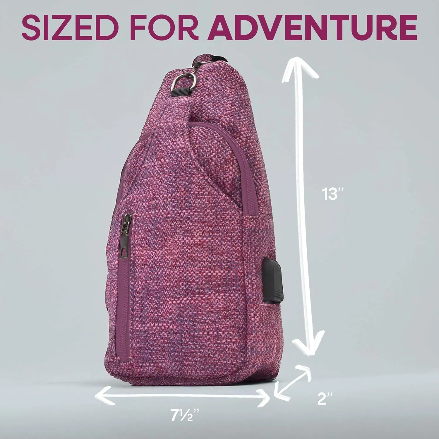 Sonoma Antitheft Daypack Crossbody Sling Backpack, USB Charging, Lightweight Day Pack for Travel, Hiking, Everyday, Regular Black/Blue Tweed