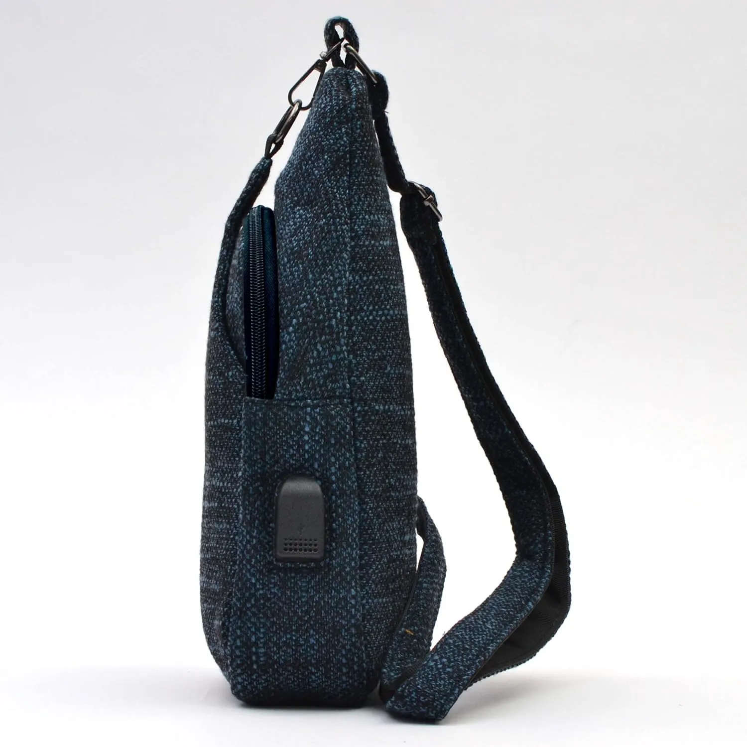 Sonoma Antitheft Daypack Crossbody Sling Backpack, USB Charging, Lightweight Day Pack for Travel, Hiking, Everyday, Regular Black/Blue Tweed