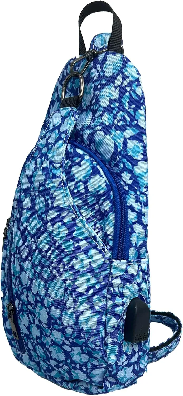 Sonoma Antitheft Daypack Crossbody Sling Backpack, USB Charging, Lightweight Day Pack for Travel, Hiking, Everyday, Regular Blue Botanical