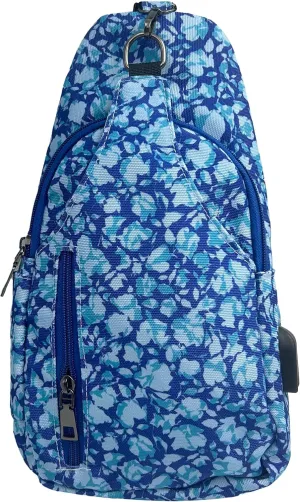 Sonoma Antitheft Daypack Crossbody Sling Backpack, USB Charging, Lightweight Day Pack for Travel, Hiking, Everyday, Regular Blue Botanical
