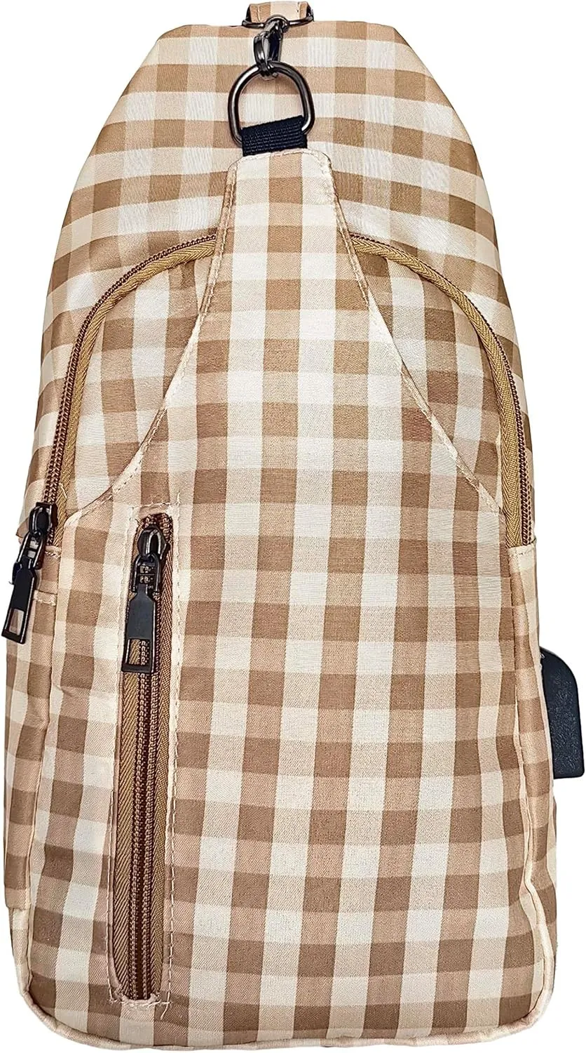 Sonoma Antitheft Daypack Crossbody Sling Backpack, USB Charging, Lightweight Day Pack for Travel, Hiking, Everyday, Regular Lemon Yellow Gingham