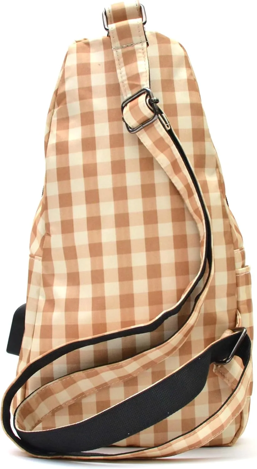 Sonoma Antitheft Daypack Crossbody Sling Backpack, USB Charging, Lightweight Day Pack for Travel, Hiking, Everyday, Regular Lemon Yellow Gingham