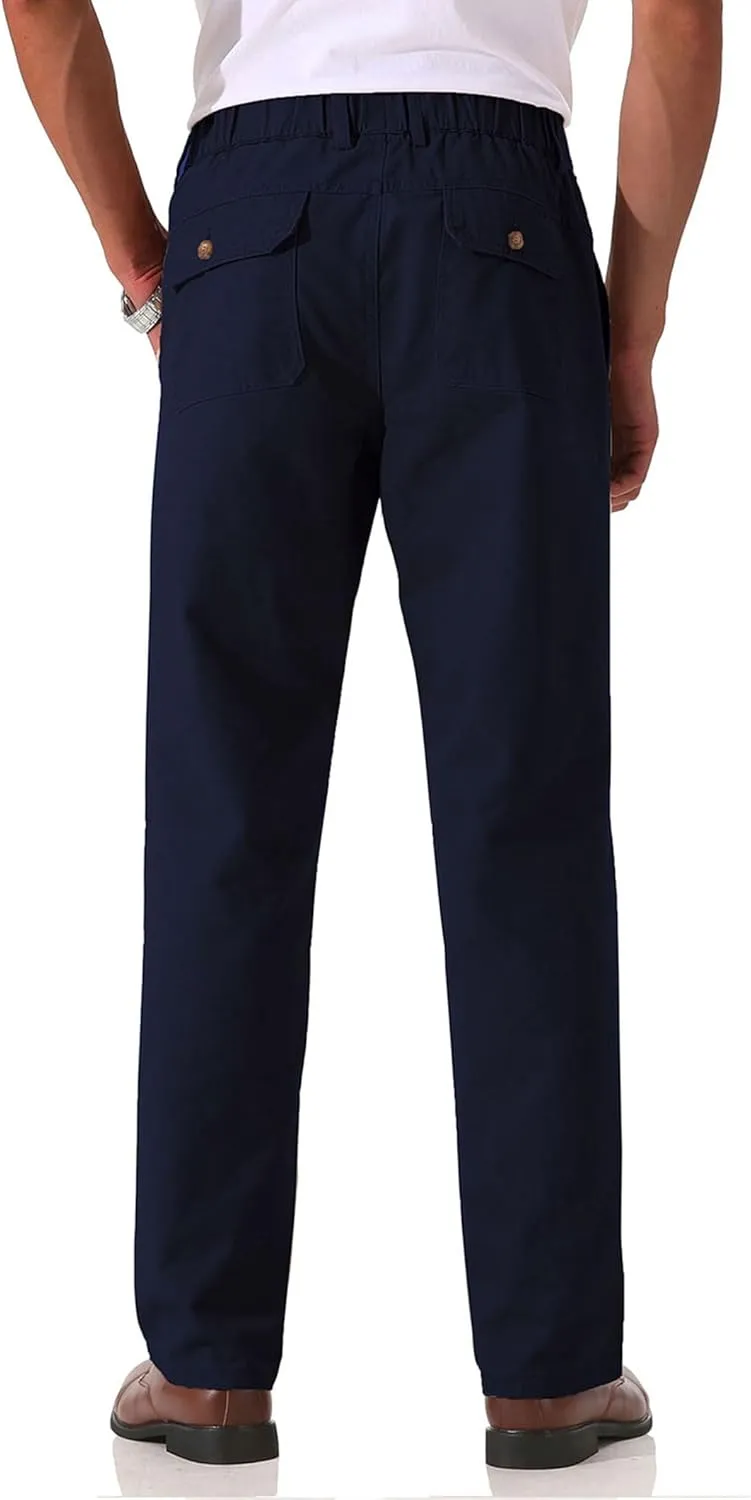Soojun Men's Cotton Relaxed Fit Full Elastic Waist Twill Pants