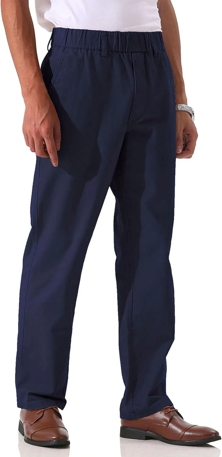 Soojun Men's Cotton Relaxed Fit Full Elastic Waist Twill Pants