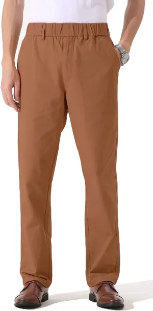 Soojun Men's Cotton Relaxed Fit Full Elastic Waist Twill Pants